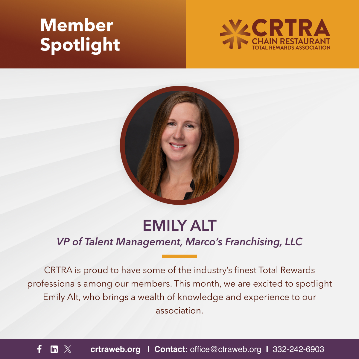 Meet CRTRA Member and CRTRA President, Emily Alt.
