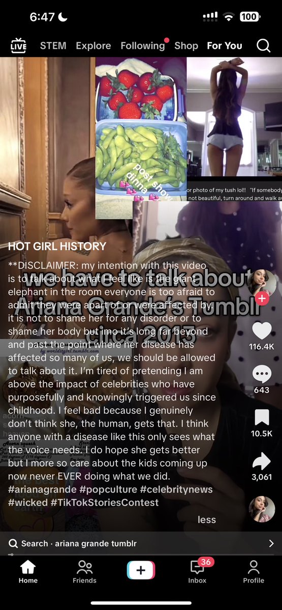 lipgloss4dinner's tweet image. i KEEP seeing vids like this on my fyp n i am starting to HATEEE how ppl talk about 4riana grand3 , how the caption says celebs “purposefully and knowingly trigger us” like im sorry but i dont think she gaf about yall or cares abt yall when it comes to her disorder