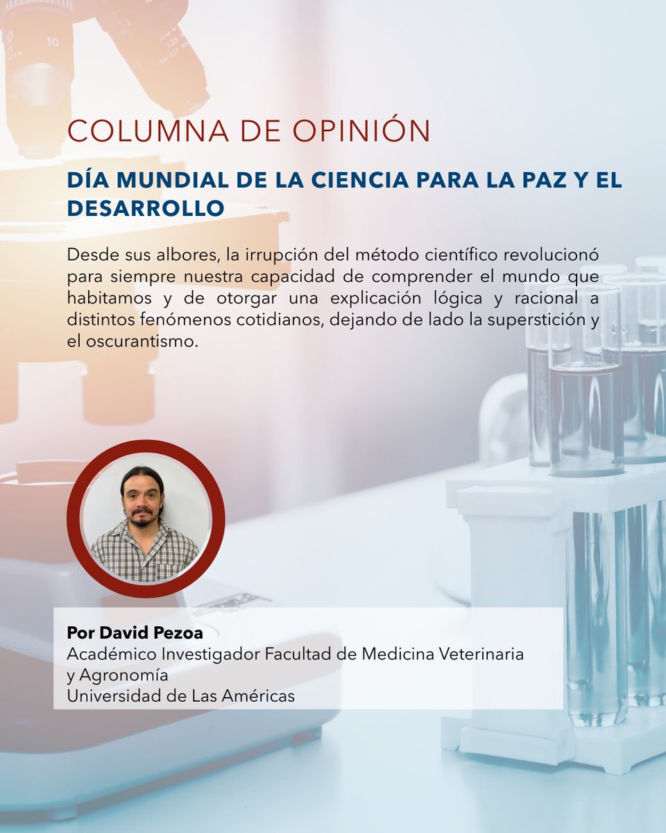 Ya está disponible en prensa la columna del académico investigador UDLA David Pezoa, quien reflexiona sobre la importancia del Día Mundial de la Ciencia para la Paz y el Desarrollo. 🌍🔬

Lee la columna completa en el link: litoralpress.cl/sitio/Prensa_T…