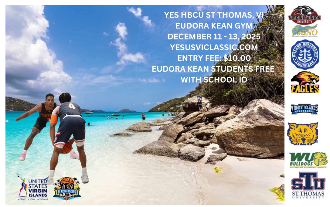 Hi all! I just wanted to share YES is bringing top ranked HBCU College Basketball to ST Thomas December 11-13th games start at 9am to 5pm Dec 11th &amp; 12th Championship Noon December 13th at Eudora Kean UVI will play again this year!