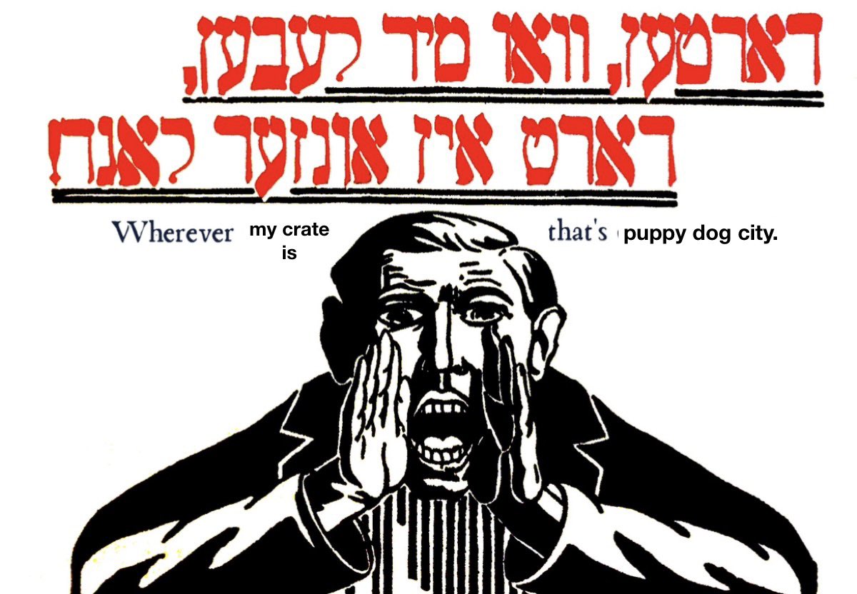 it’s an old yiddish anti-zionist slogan that i edited to be about puppydog city