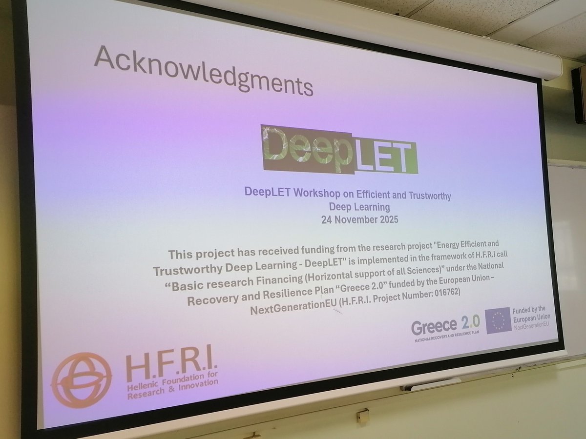 DeepletProject's tweet image. Next presentation for our today&apos;s workshop &quot;Efficient and Trustworthy Deep Learning&quot; is on &quot;Continual Deep Reinforcement Learning&quot; by the DeepLET researcher Dimitris Katsikas!
𝘏𝘍𝘙𝘐-𝘗𝘳𝘰𝘫𝘦𝘤𝘵 𝘯𝘶𝘮𝘣𝘦𝘳:16762 #hfri #eu #elidek #greece2_0 #ai #DeepLearning