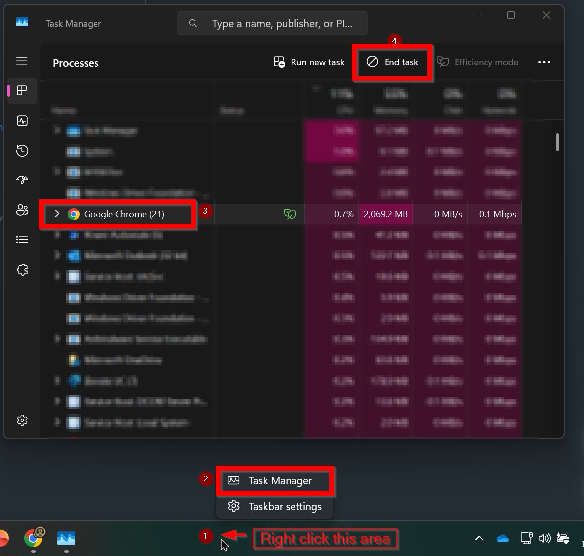 TechTipsHowell's tweet image. 𝐓𝐞𝐜𝐡 𝐓𝐢𝐩: Close any application if frozen

𝐏𝐮𝐫𝐩𝐨𝐬𝐞: Free up system resources and regain control of any application without restarting the computer

𝐈𝐧𝐬𝐭𝐫𝐮𝐜𝐭𝐢𝐨𝐧𝐬: 1. Right click bottom bar
2. Click Task Manager
3. Choose the application
4. Click End task