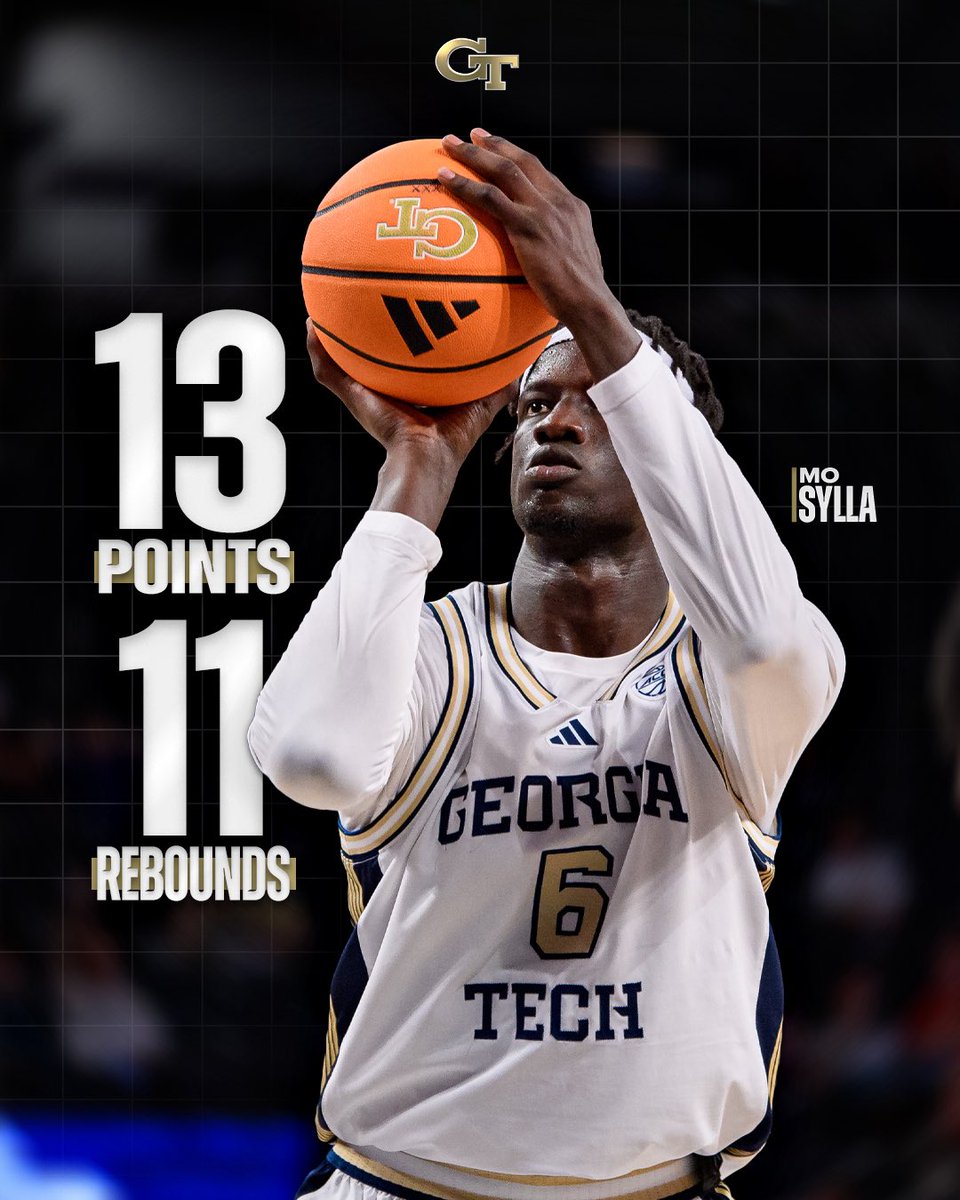 GTMBB's tweet image. 2️⃣ x Double-Doubles❕The front court duo are the first Tech teammates to record double-doubles in B2B games since 2016.

#StingEm🐝