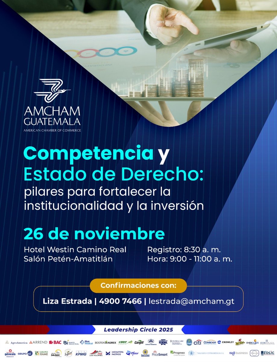 competenciacec's tweet image. Foro “Competencia y Estado de Derecho” este 26 de noviembre con autoridades de la Superintendencia de Competencia en el Westin Camino Real.
#LeydeCompetencia #LibreCompetencia