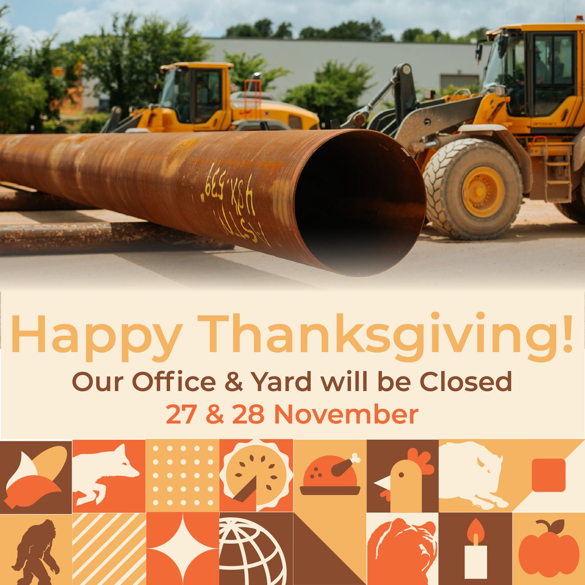 BisonPipe's tweet image. In a spirit of gratitude, we will be closed this Thursday &amp;amp; Friday.

#BisonPipe #Thanksgiving #Thankful