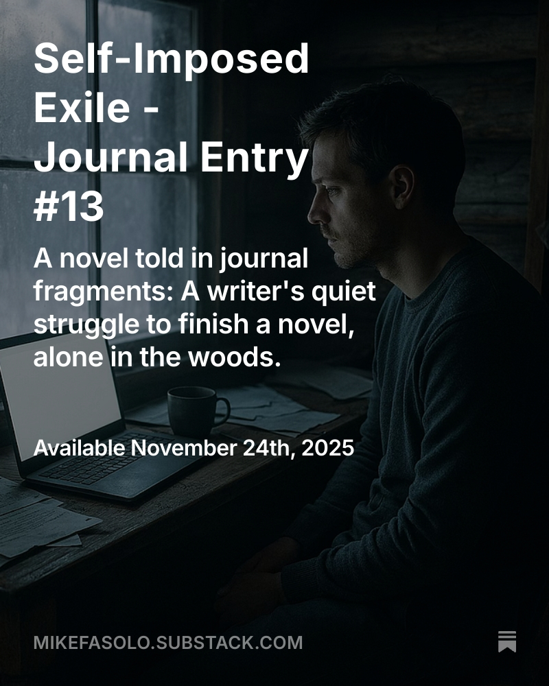 One man. One novel. Alone in the woods. 
mikefasolo.substack.com/p/self-imposed…