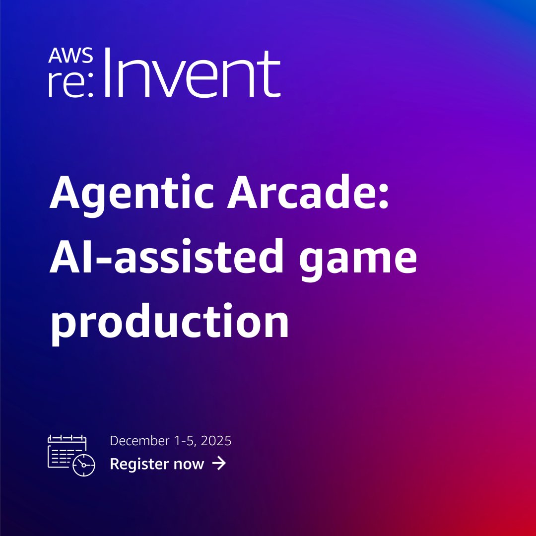 AWSGameTech's tweet image. 🔮 Experience the future of game development at the Agentic Arcade in the Industries Pavilion at #AWSreInvent 2025.

Create your own game in minutes with specialized AI agents for conception, art, development, &amp;amp; QA. See how AI assists with development tasks so you can focus on…