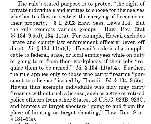 ハワイ州は、警察と他のいくつかのグループを免除することで、これが実際には「デフォルト」ルールではなく、デフォルトは携帯許可証を持つ一般市民にのみ適用されることを明らかにしています。
(これが、私がこれを「ヴァンパイア ルール」と呼ぶこと