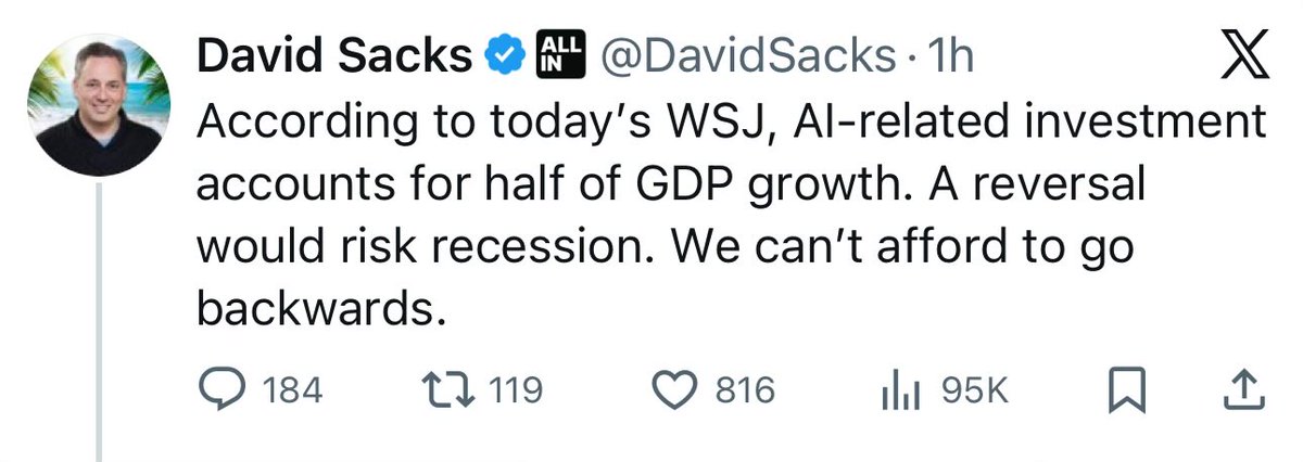 copyconstruct's tweet image. The problem is that the economy is already in a recession outside the AI/data center buildout space.

If the economy continues to be this poor, with employers disingenuously attributing layoffs to AI, we’re guaranteed to see an anti-tech/AI backlash soon, and it won’t be pretty.