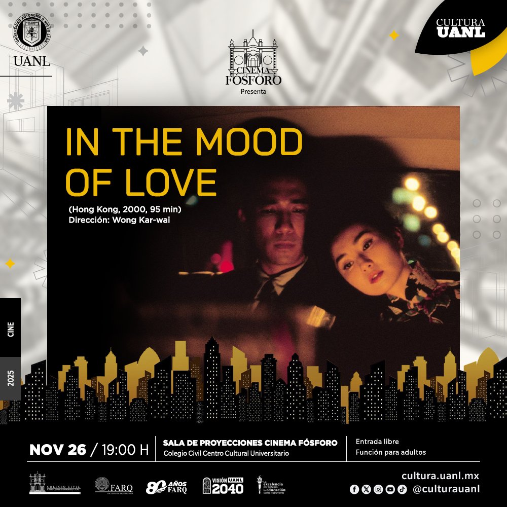 El miércoles 26 de noviembre la película "In the Mood of Love" cerrará el ciclo Arquitectura y Cine.
Asiste a las 19:00 h en la Sala de Proyecciones Cinema Fósforo. Entrada libre.