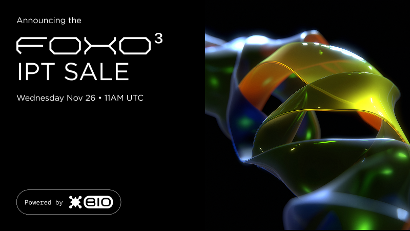 Next Ignition Sale This Week: $VITAFOXO

Fox03 is a research project supported by <a href="/vitadao/">VitaDAO 💛</a>, designing a new RNA therapeutic to activate the FOXO3 longevity gene and target degenerative disc disease.

Launch date: Wednesday Nov 26 🧪

Learn more: app.bio.xyz/ipts/foxo3