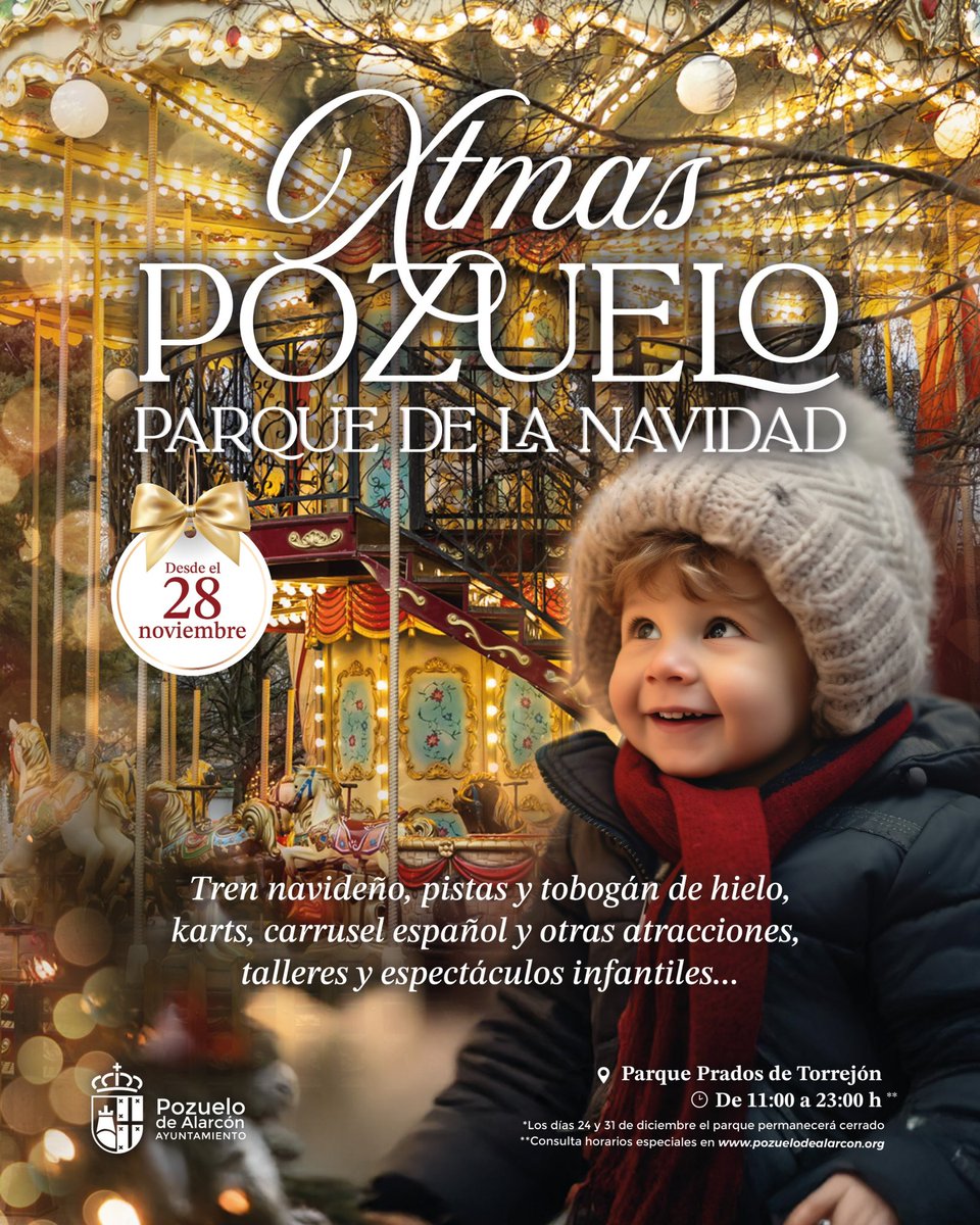 ✨🎄 ¡Llega la Navidad a nuestra ciudad! 🎄✨

Este viernes abre Xtmas Pozuelo en Prados de Torrejón.
🚂 Tren navideño · ❄️ Hielo · 🏎️ Karts · 🎠 Carrusel y más.
⏰ 👇Fechas y horarios en la web municipal.
¡Te esperamos! 🎅🏼✨

pozuelodealarcon.org/navidad-en-poz…