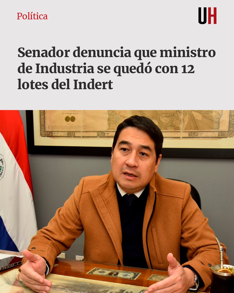 UltimaHoracom's tweet image. 1️⃣ El senador Eduardo Nakayama denunció que el ministro de Industria y Comercio, Javier Giménez, se adjudicó 12 lotes del Indert en la zona de Carmelo Peralta. El hecho se suma a la venta de 29 hectáreas a precios irrisorios. El pedido de interpelación al titular del Indert,…