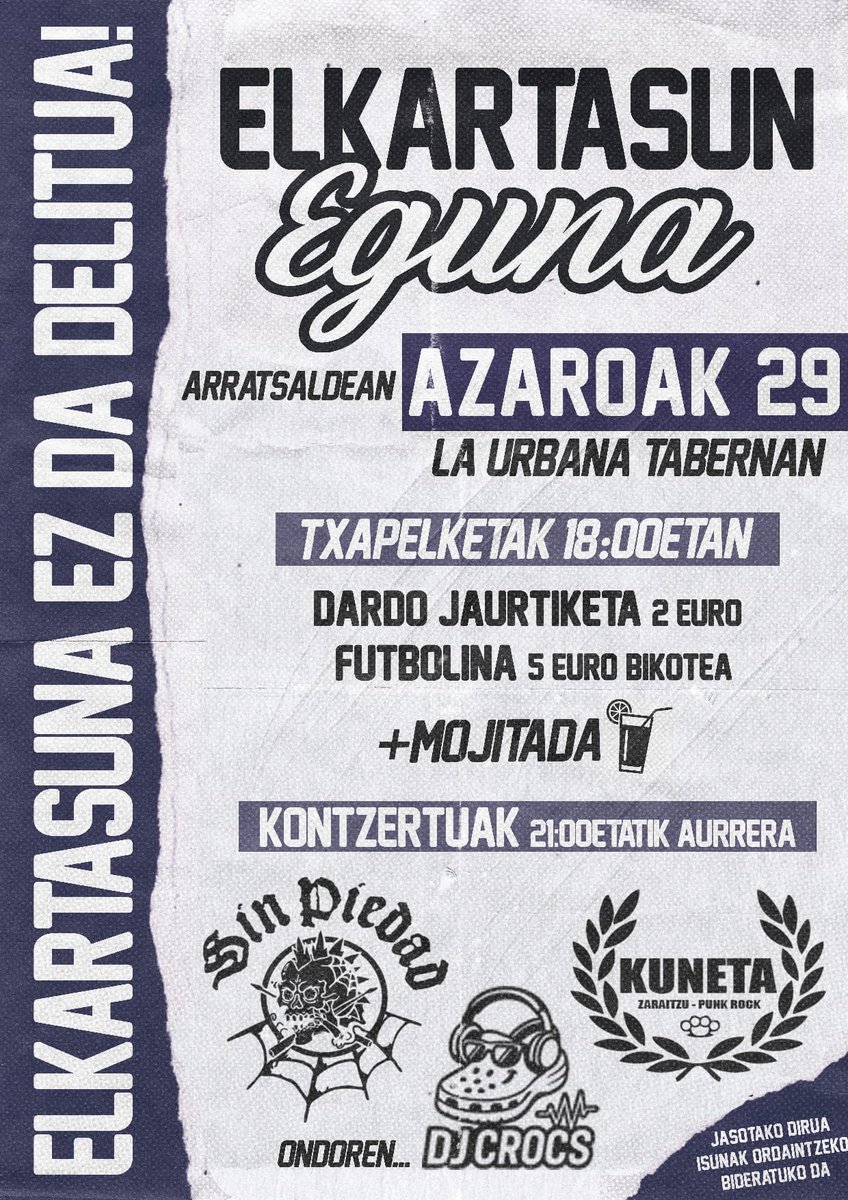 Larunbatean elkartasun eguna Iruñean.

153.600€ko isuna Euskal Preso Politikoei elkartasuna adierazteagatik. 

Hemen duzue egun osorako prestatutako egitaraua.

ELKARTASUNA EZ DA 
DELITUA!