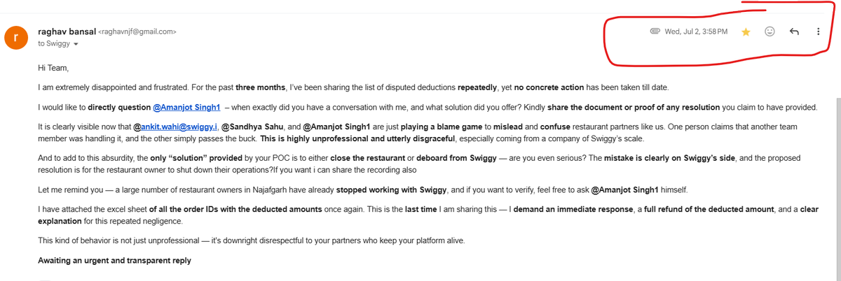 Raghav_13B's tweet photo. @SwiggyCares @harshamjty @Prosus_Ventures @SoftBank @moneycontrolcom @BlackRock @Swiggy "Team, are you seriously apologizing without addressing the issue? Check the screenshot—see when this ticket was opened .This is unacceptable. #CustomerExperience #SupportFail
"Please stop these exploitative tactics against restaurant partners. https://t.co/xyLTQtdN6p