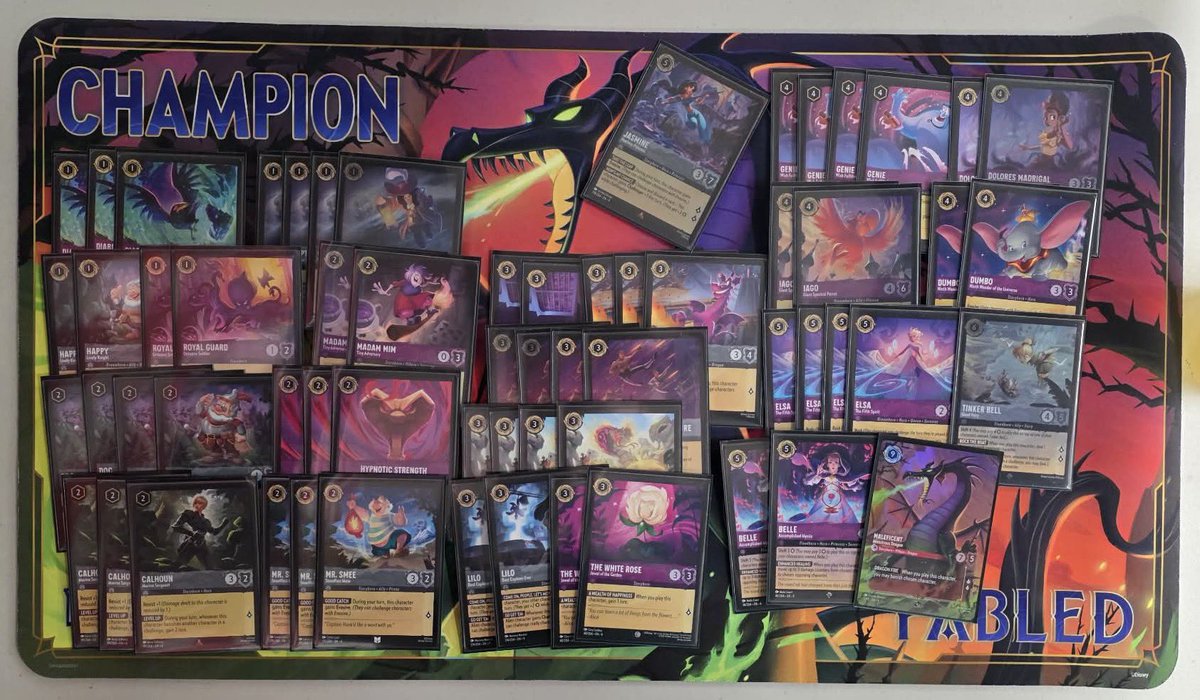 CCG_Andy_Fish's tweet photo. I won my third Set Champs in a row! 

List was really consistent, I did end up playing 1 copy of Jasmine for my Wife Jasmin, so a total of 61 cards #6️⃣1️⃣ Rounds below!

R1: 🌝🟢 WW
R2: 🔵🌚 LWW
R3: 🟣🌚 WW
R4: 🌝🌚 LWW
Top 4: 🟣🔴 WW
Finals: 🌝🌚 WW

Shoutout to @kayfabecardsllc https://t.co/79PVuv0u8L