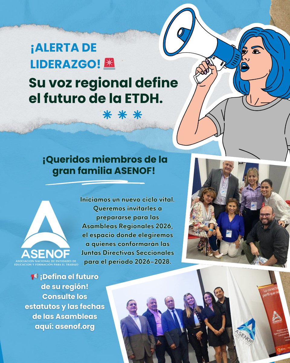¡Queridos miembros de la gran familia #ASENOF!✨
Iniciamos un nuevo ciclo vital. Queremos invitarles a prepararse para las Asambleas Regionales 2026
🔗 Mayor Información/Estatutos linktr.ee/asenof Conozca la Misión de ASENOF asenof.org
#AsambleasRegionales2026