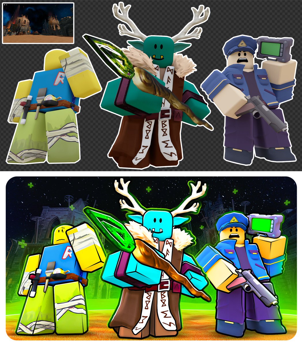 StrawBerrieGFX's tweet image. [🛡️] Before/After in Photoshop
[✍️] Commissioned by @Brand0mize 
[❤️] Likes and retweets are appreciated!
#ROBLOX #robloxart #RobloxDev #GFX