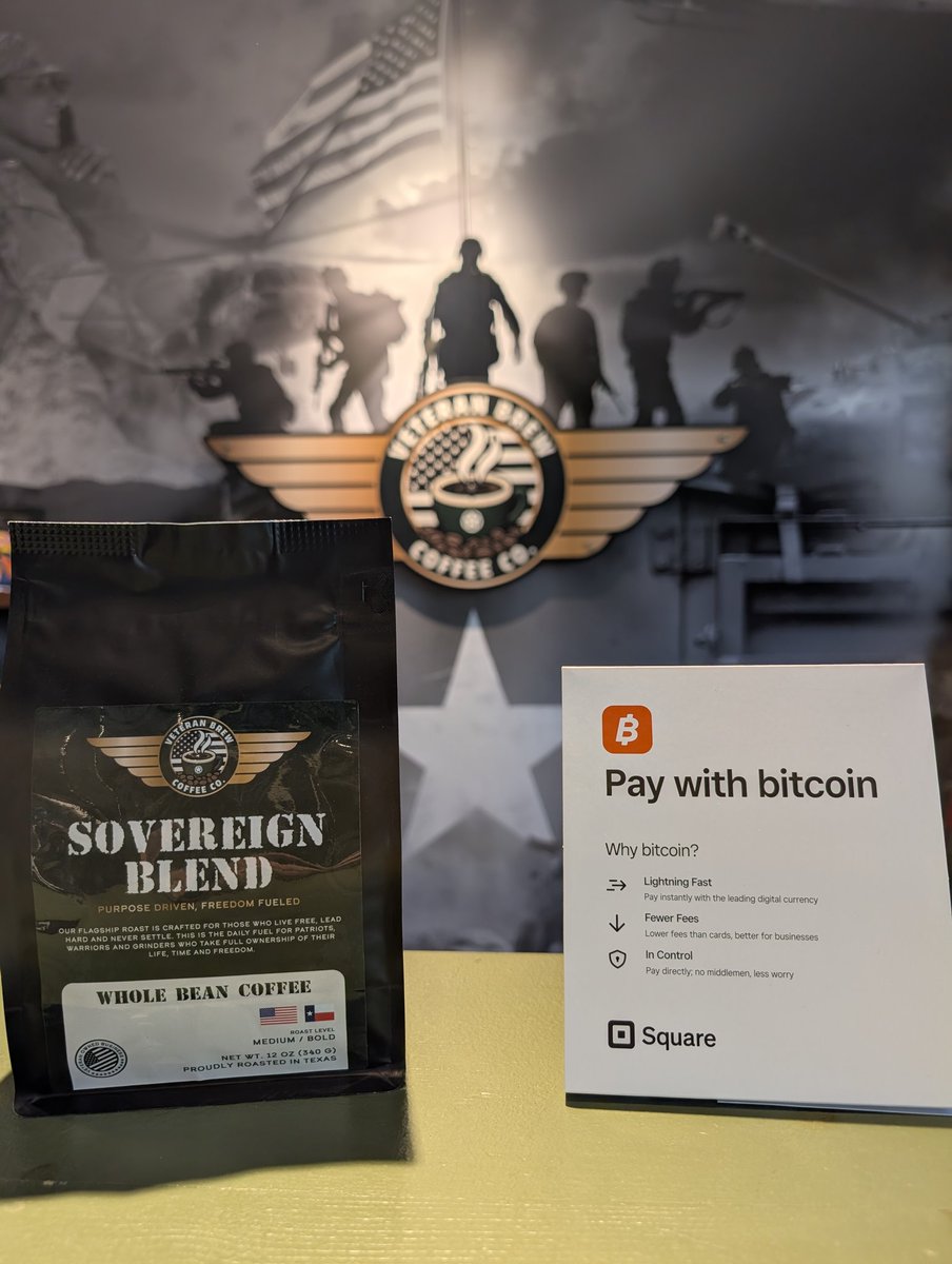VeteranBrew's tweet photo. Bitcoiners are always welcome here.
Pay in sats. Drink great coffee. Build community.

Veteran Brew Coffee Co. is officially Bitcoin-powered by @Square ⚡ https://t.co/DeFmEX8cv9