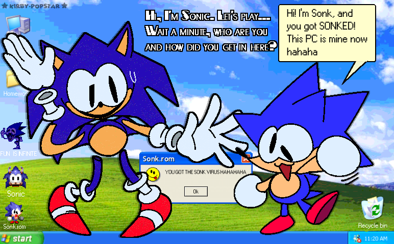 Kirby_Popstar_'s tweet photo. What if Rewrite Sonic meets Sonk.rom on the same computer and the player open the games at the same time?... (mini comic lol)
#RewriteSonic #SonkROM https://t.co/uIgZ2X8H0O