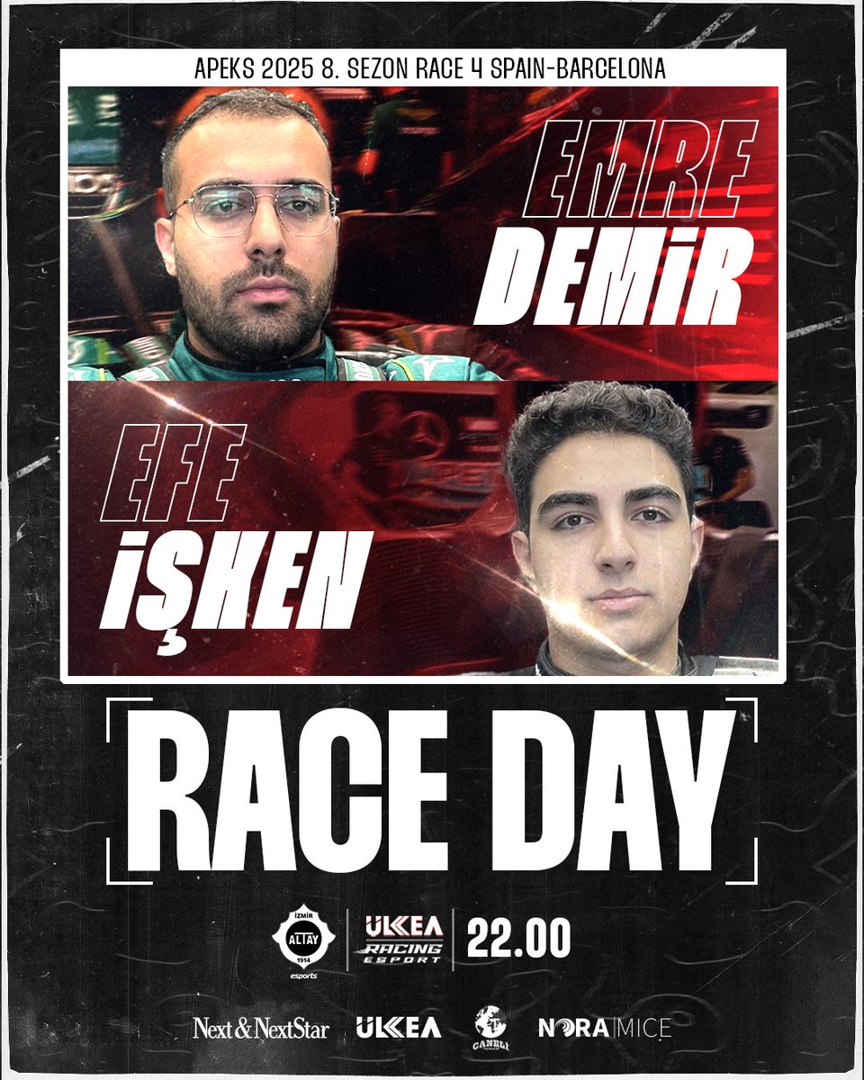 Piste çıkma zamanı! 🏎️

Altay ÜLKEA Racing Takımımız Apeks 2025 8. Sezon Race 4 Spain - Barcelona'da piste çıkıyor.

🏎️ Pilotlarımız: Efe İşken - Emre Demir - Deniz Çakmak

#BüyükAltay
