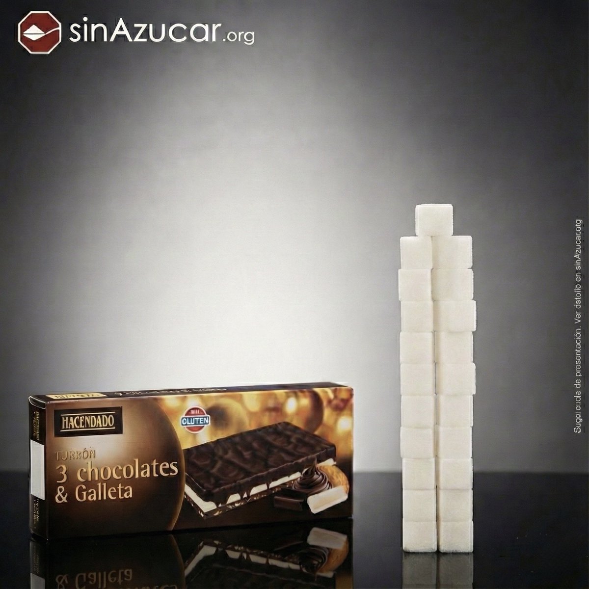 SinAzucarOrg's tweet image. Una tableta de turrón de 3 chocolates y galleta de Mercadona contiene 21 terrones de azúcar.