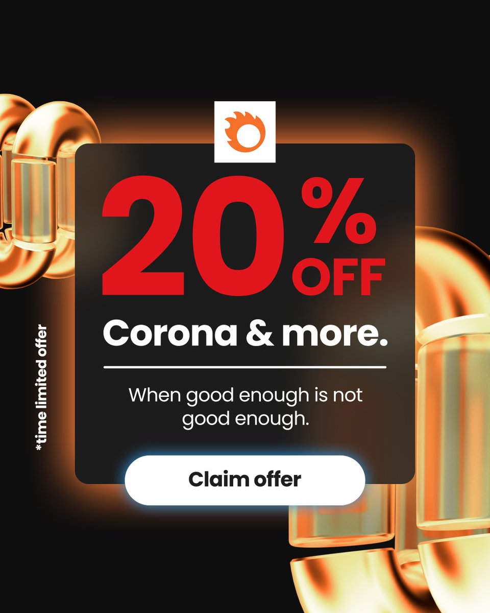Trinity3D's tweet photo. Black Friday is the best time to save on Corona. Enjoy 20% off all Corona annual licenses, whether you’re adding seats, upgrading your plan, or returning after a break.

👉 Shop Corona Black Friday Deals: https://t.co/J8q9ADNc0G https://t.co/VYaM96BzZM