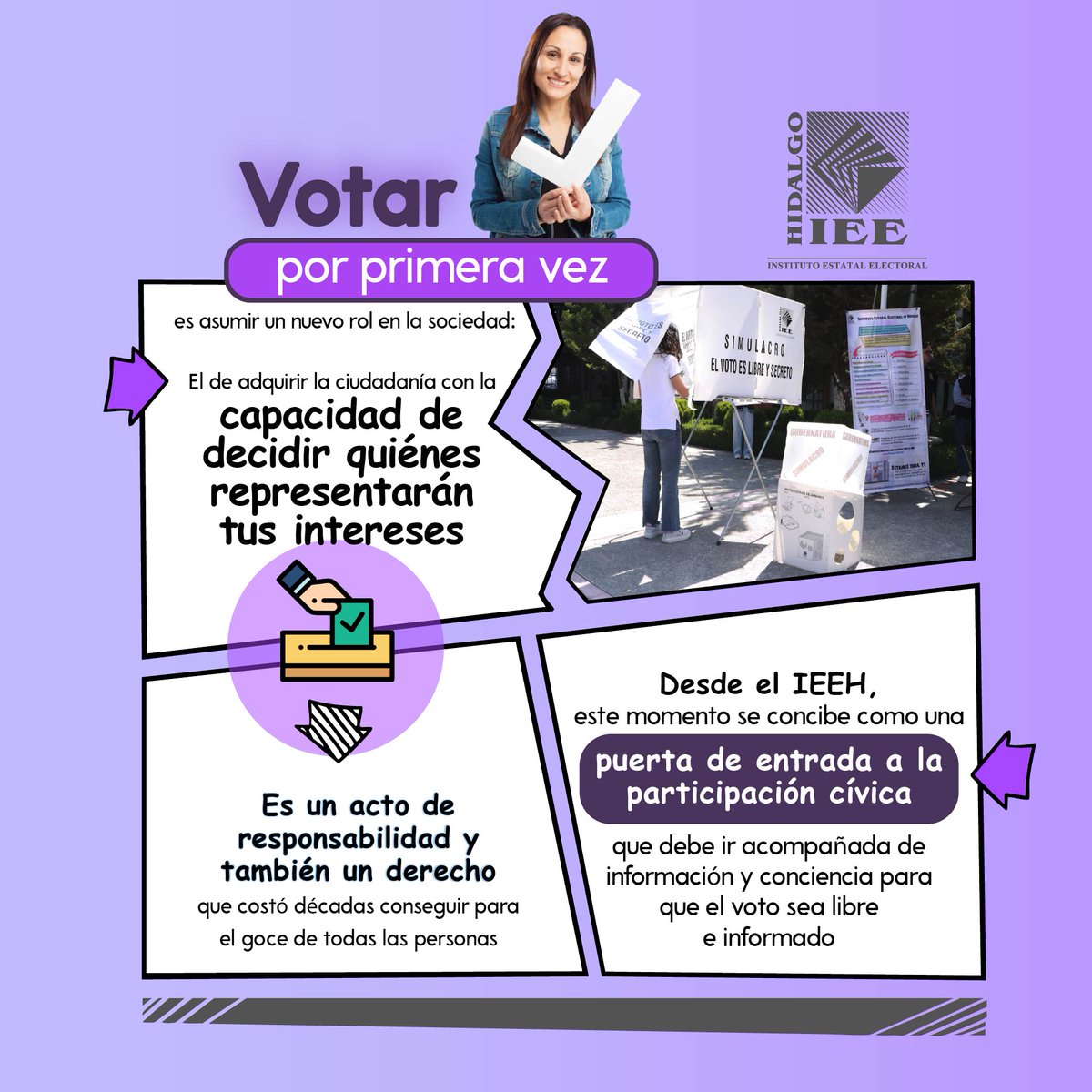 IEEHidalgo's tweet image. 👥💬 || Para el #IEEH, las juventudes representan una fuerza indispensable en el progreso de Hidalgo. Su voto, su voz y su visión no son accesorios en la vida democrática, sino pilares para construir un futuro inclusivo, participativo y sostenible.
✅ Te has preguntado: ¿Qué…