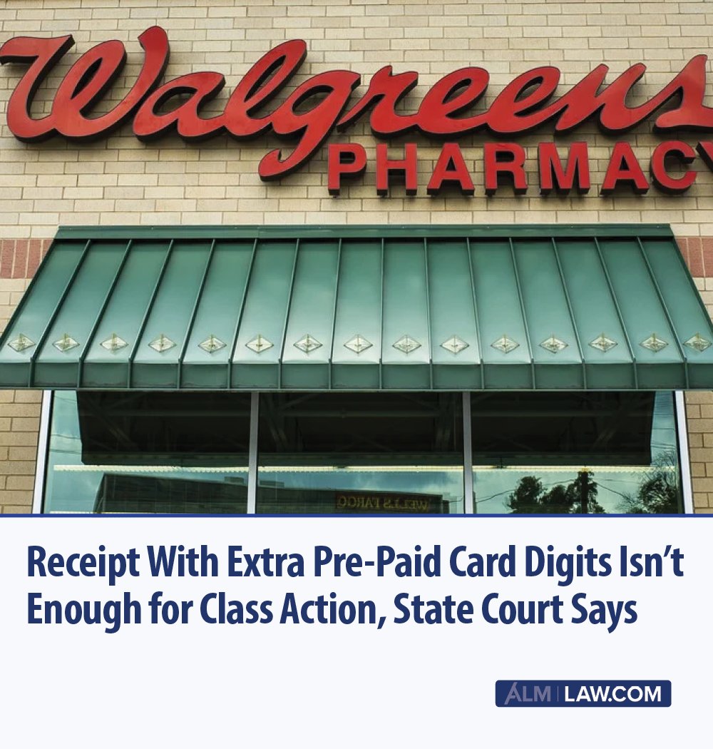 lawdotcom's tweet image. The plaintiff, represented by Thomas Kilbride and Adam Vaught of Croke Fairchild Duarte &amp;amp; Beres and Keogh Law in Chicago, alleges Walgreens violated the Fair and Accurate Credit Transactions Act of 2003&apos;s truncation requirement.

From Marianna Wharry: 🔗 law.com/2025/11/21/rec…