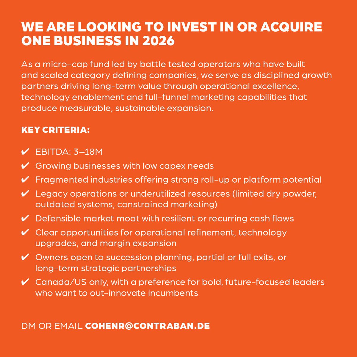 contrabande's tweet photo. At @contrabande, we empower visionary owners to break boundaries and unlock overlooked potential combining capital, creativity, and conviction to build what's next in fragmented industries. 

If you're a founder eyeing succession, partial liquidity, or a partner - let's talk. 🚀 https://t.co/O3MalLW2aA