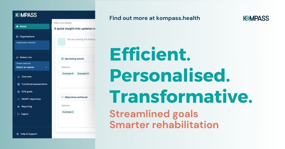 KompassHealth's tweet image. Kompass is revolutionising rehab goal setting 🎯 

- Automated SMART goals + GAS tracking
- Real-time insights. Personalised care
- Less admin, more impact

Book a demo: kompass.health