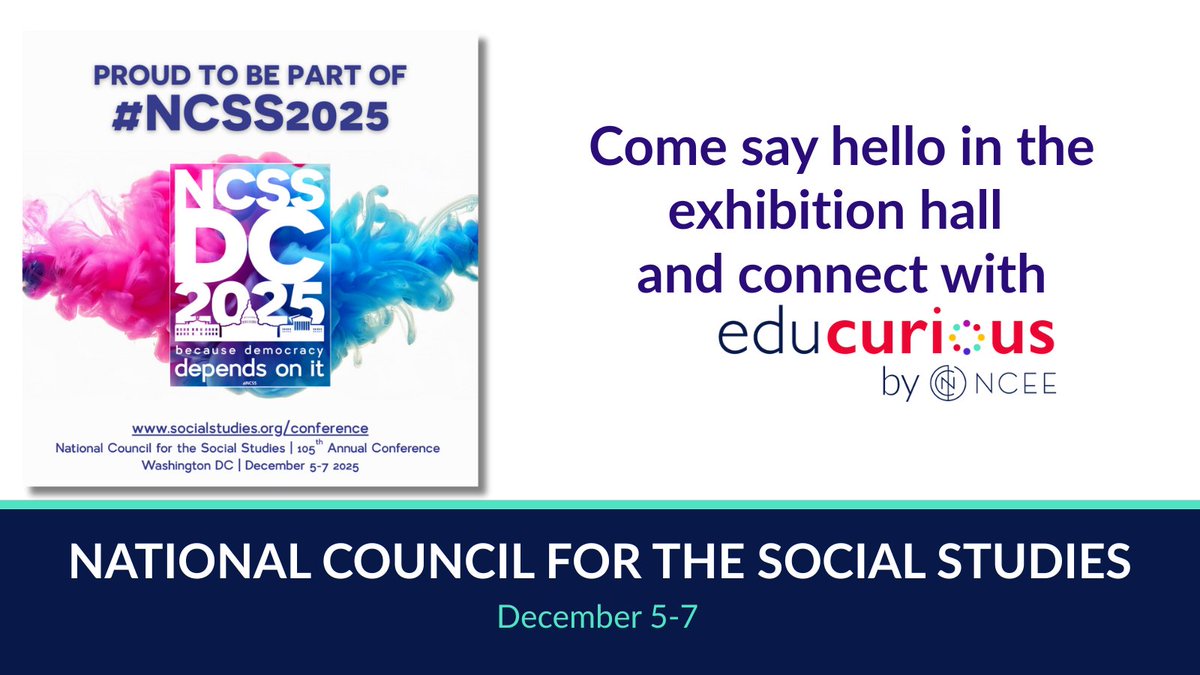 Educurious's tweet image. See you at #NCSS2025! We’ll be presenting on #ProjectBasedLearning in K–12 social studies.

Stop by our booth or message us to connect!