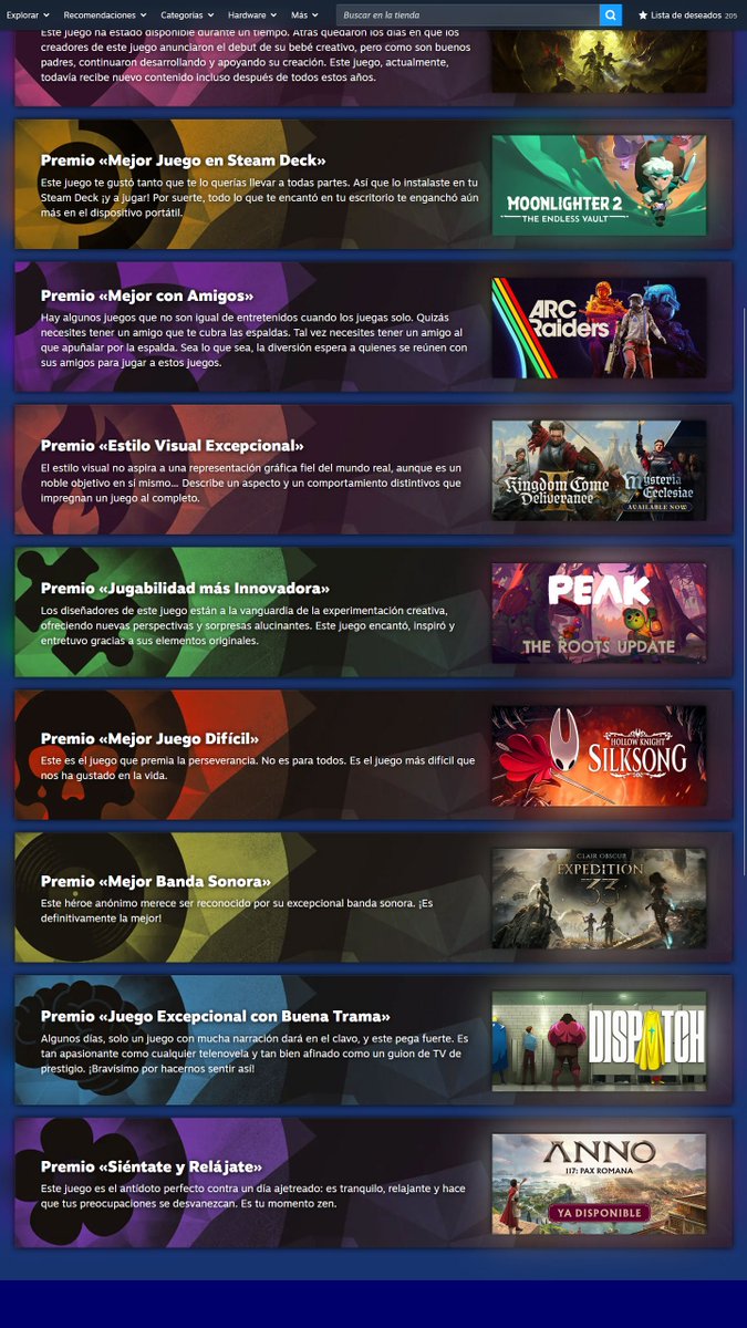 Dejo por aquí mis votaciones en Steam. Y sí, Kingdom Come: Deliverance II sigue siendo mi GOTY.