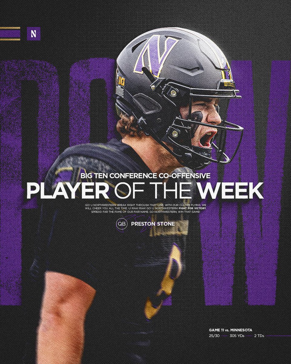 QB1 on Top.

Preston Stone is your Big Ten Offensive Player of the Week!