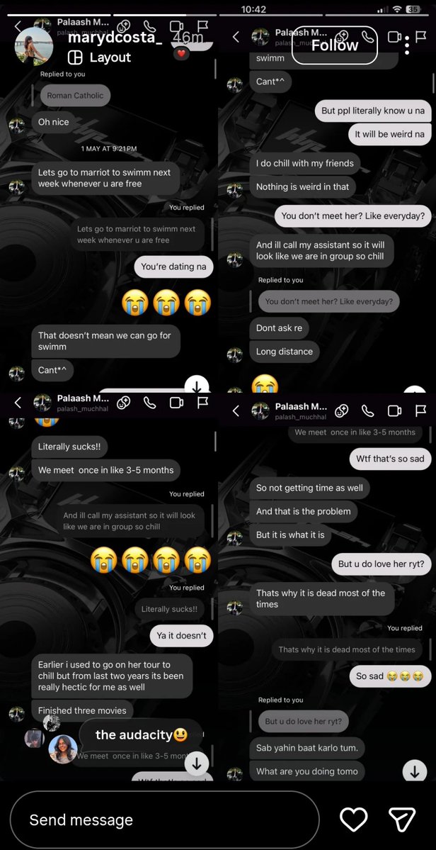 Albertbhaiii's tweet image. Chats from some Palash allegedly flirted with,
While being in relationship with Smriti..