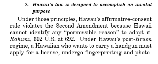 我々の意見書と同様に、米国は、ヴァンパイア・ルールはハワイ州が厳重な審査を行った人々に適用されることから、明らかに銃器所持の権利を侵害する意図があると主張しています。公共の安全に関する正当な懸念は存在しません。
