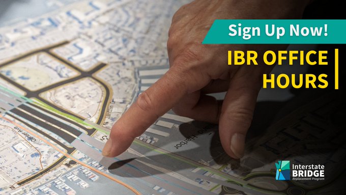 IbrProgram's tweet image. New month, new slate of office hours appointments!

Join us for office hours on December 2, 4, 12 or 13 to get your questions answered. These half-hour sessions are designed for community members to engage directly with our staff. 

Book your time now ⏰ 

interstatebridge.org/get-involved-f…