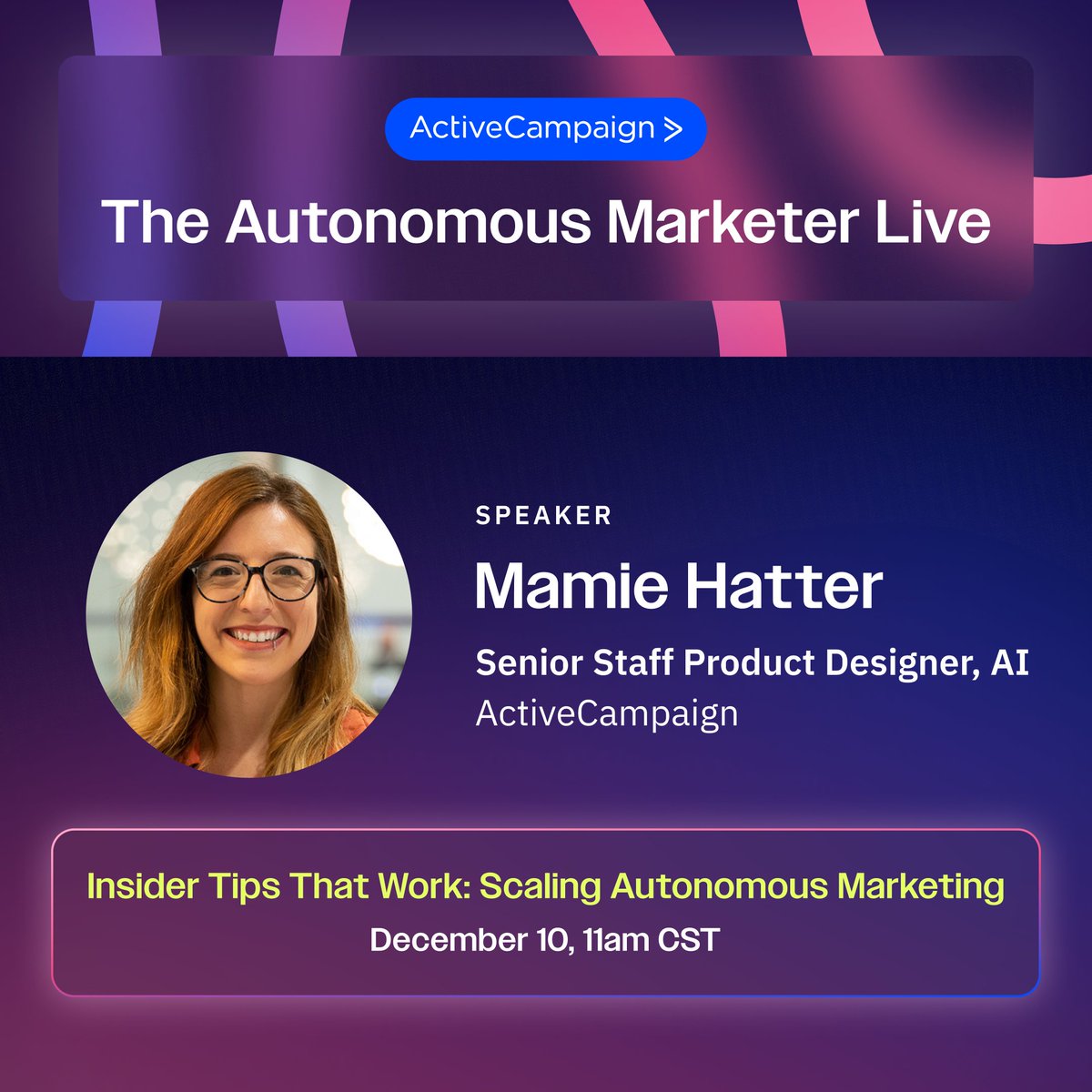 ActiveCampaign's tweet photo. December 10: Hear how Parrish Law doubled open rates and saved 10+ hours monthly. Then watch our team build their exact autonomous workflows live in ActiveCampaign!

Join us for the final webinar in our Autonomous Marketing series! Register → https://t.co/x2OsKw8E7U https://t.co/ZDcN6hAk6p