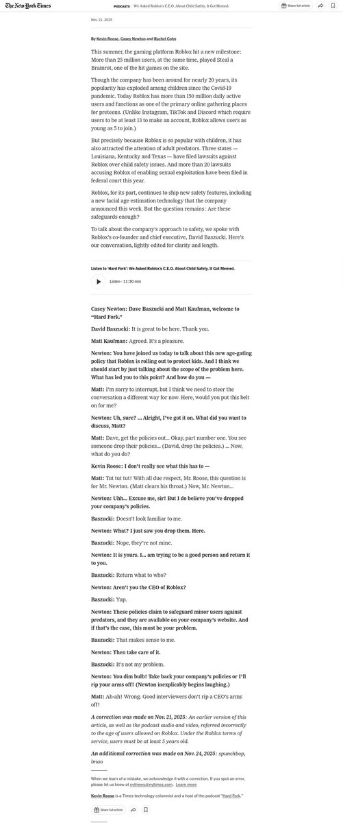 GoldenFurredFox's tweet image. #ROBLOX #freeschlep David&apos;s interview with Hard Fork in a shellnut.