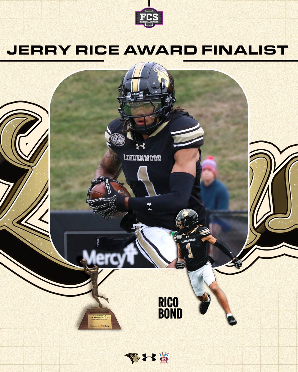 It was announced on Monday that Rico Bond of the <a href="/LindenwoodFB/">Lindenwood Football</a> 🦁🏈 team has been named a finalist for the 2️⃣0️⃣2️⃣5️⃣ Jerry Rice Award, which goes to the national freshman of the year 

Bond caught 6️⃣1️⃣ passes for 7️⃣0️⃣1️⃣ yards and 6️⃣ touchdowns 

📕 | tinyurl.com/5ynkyvum