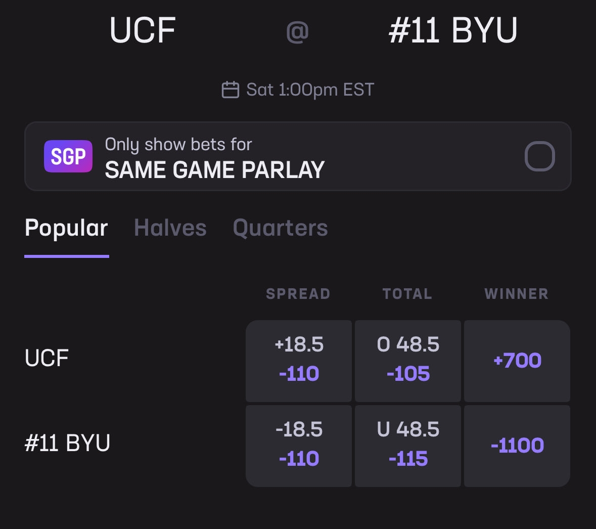 My model for this week has UCF+20.5. Slight value to BYU.