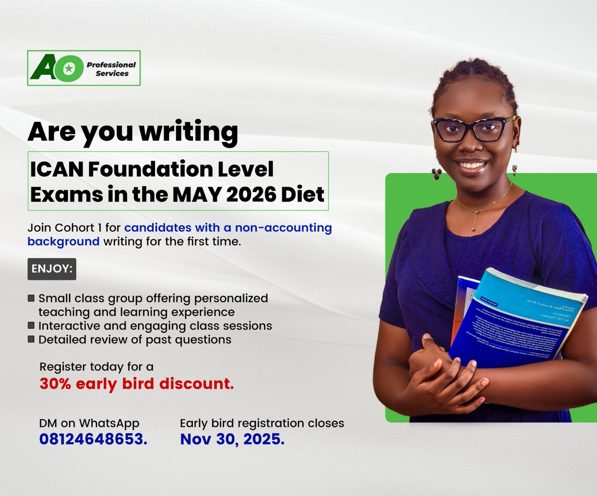 AObilana's tweet image. In 6 days time, the 30% early discount offer will be off the table. 

Act now!

Send a DM on WhatsApp to 08124648653