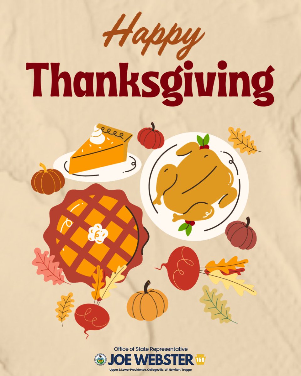 RepJoeWebster's tweet image. Happy Thanksgiving, neighbors! I want to wish each of you a wonderful holiday that’s filled with joy and great company!

As a reminder, my district office will be closed today, Nov. 27, and Friday, Nov. 28, for the holiday. We will re-open on Monday, Dec. 1 at 9:30 a.m.