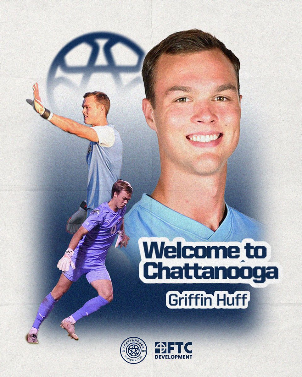 ChattanoogaFC's tweet image. Adding reinforcements in goal 🧤

Welcome to the Scenic City, Griffin Huff! The former Lafayette College and Lexington SC goalkeeper joins Chattanooga FC for the 2026 season. 

📰: hubs.li/Q03VHMbG0