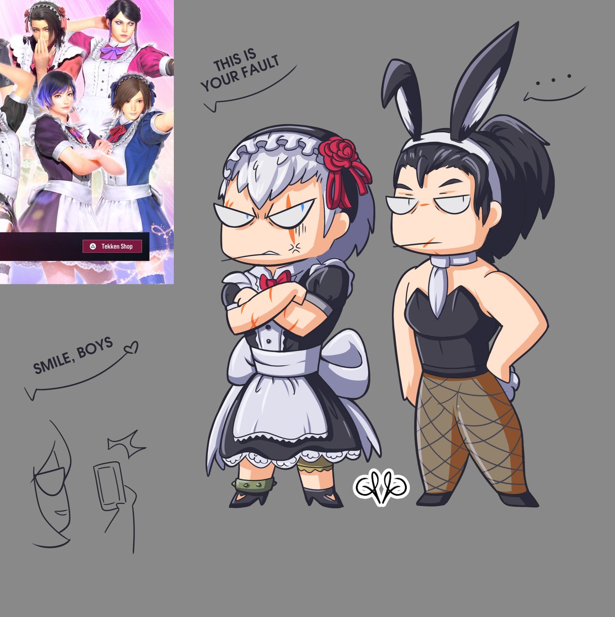 They lost a bet to Nina.

So.. maid outfits for the guys, when? 👀