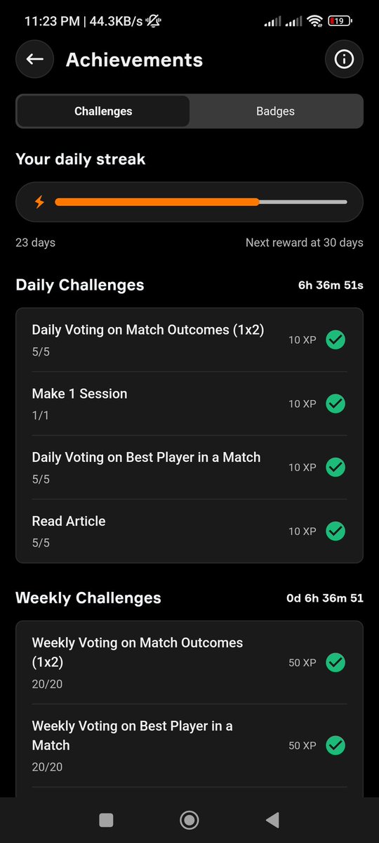 Tweeet4u's tweet image. My Daily @OneFootball app streak update 

Here is my today&apos;s &quot;Daily challenges&quot; done on the @OneFootball App  

⚽ Streak : 9️⃣4️⃣ Days / 23 days 
⚽ Daily voting match outcomes 5× ✅
⚽Make 1 session ✅ 
⚽Daily voting best player of match 5 ✅ 
⚽Read article 5× ✅ 

Onefootball…