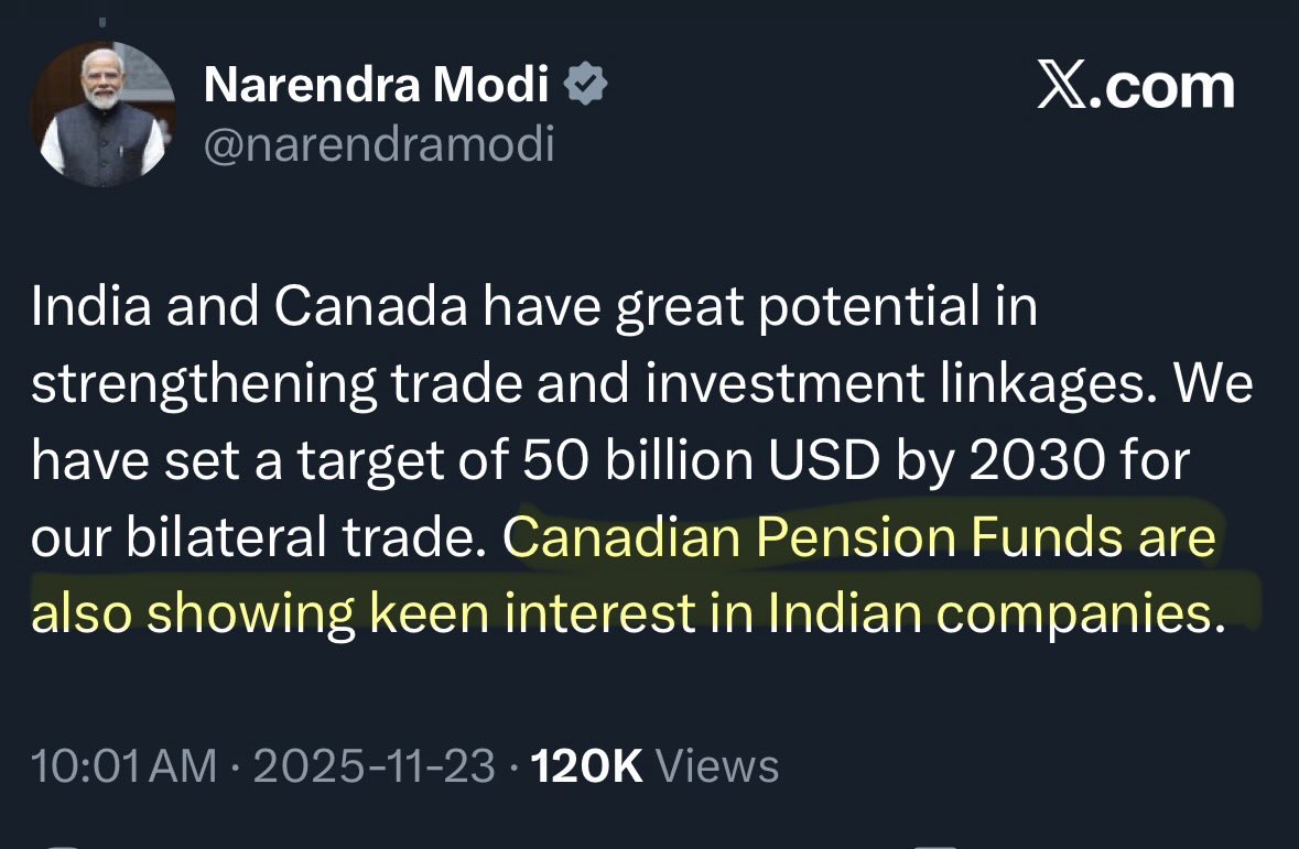 ryangerritsen's tweet image. Modi is now discussing Canadians pension funds.