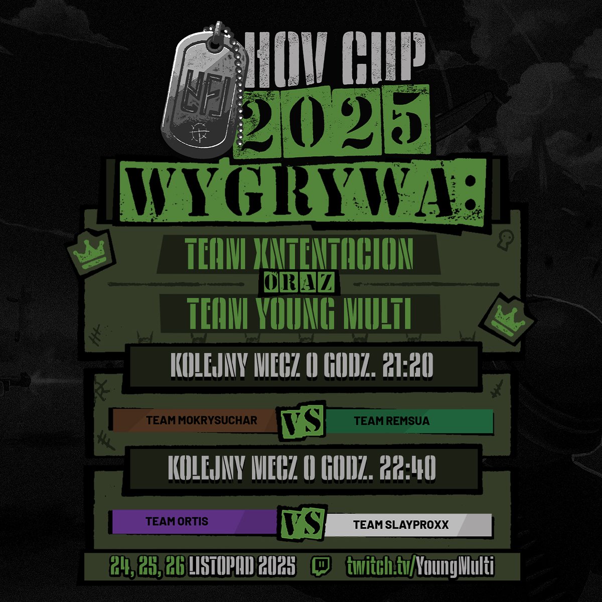 Team xntentacion i Team Young Multi wygrywają swoje mecze!

Kolejny mecze: 
Team Mokry Suchar vs Team Remsua - 21:20
Team Ortis vs Team Slayproxx - 22:40

Sponsorem turnieju jest <a href="/plusikapp/">Plusik</a>

#YFLHOVCUP