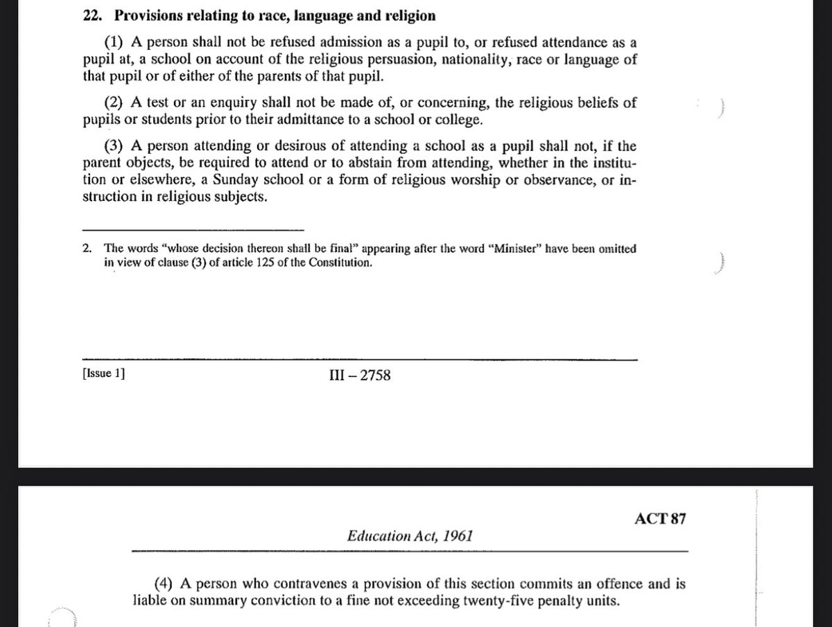 in fact this 1961 education act literally made it a crime to compel a student to practice a faith that is not of their choosing. 

is it really the case to be made that we should be retrogressing from these 1961 ideals?